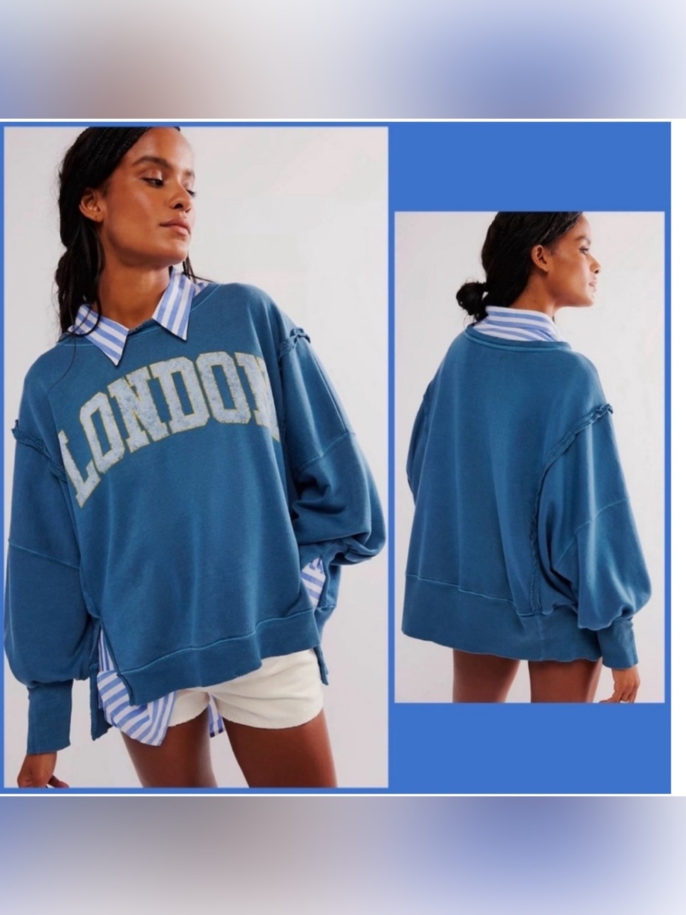 We The Free Blue "London" Oversized Pullover Sweatshirt